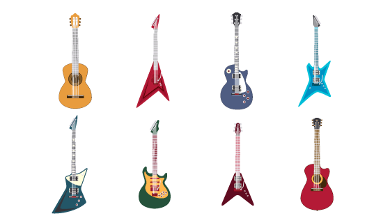 八种不同的吉他电吉他矢量素材(EPS/PNG)