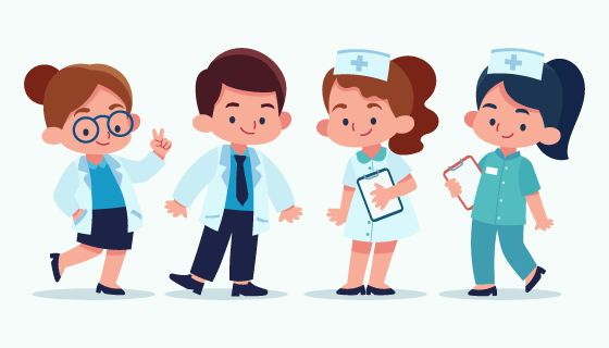 卡通可爱的医生和护士矢量素材(AI/EPS/PNG)