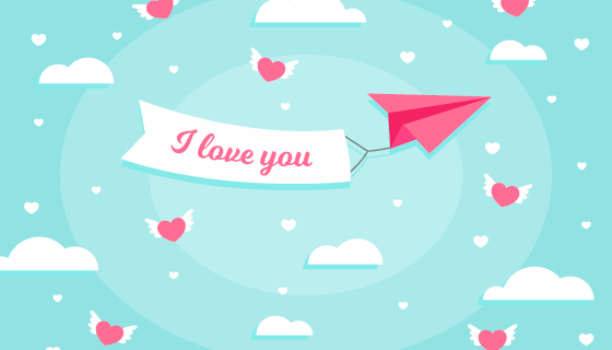 纸飞机拉着横幅情人节背景矢量素材(AI/EPS)