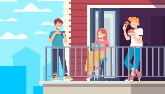 在阳台上休闲活动的人们矢量素材(AI/EPS)