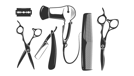 理发店理发工具矢量素材(EPS/PNG)