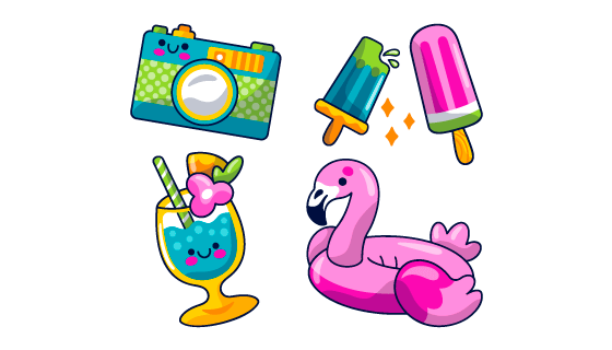 卡哇伊风格夏天元素贴纸矢量素材(AI/EPS)