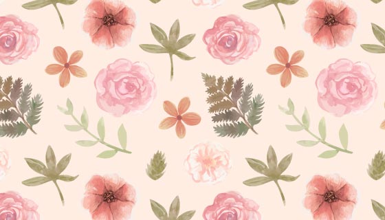 水彩风格花朵叶子图案背景矢量素材(AI/EPS)