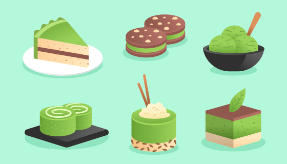 美味的抹茶甜点系列矢量素材(AI/EPS)