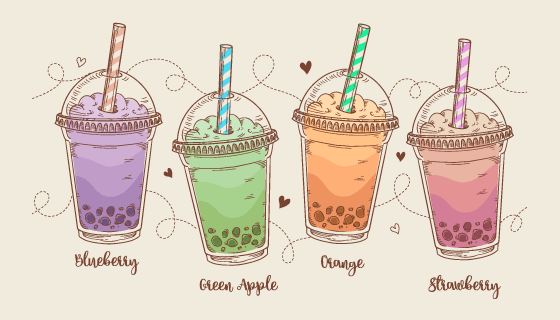 手绘风格珍珠奶茶矢量素材(AI/EPS/PNG)