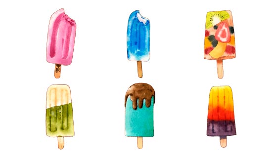 六个水彩风格的雪糕矢量素材(EPS)