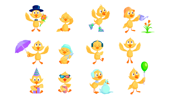 卡通可爱的鸭子集合矢量素材(EPS/PNG)