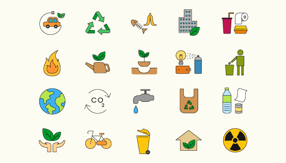 20个手绘风格的环境图标矢量素材(EPS/PNG)