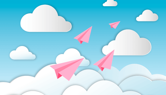 飞翔在天空中的粉色纸飞机矢量素材(AI/EPS)