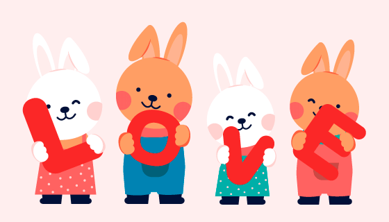 捧着LOVE字母的兔子矢量素材(EPS/PNG)