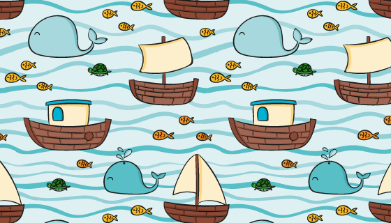 帆船鲸鱼图案夏天背景矢量素材(AI/EPS)