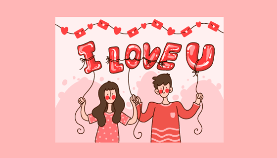 恋人拿着I love you气球矢量素材(EPS)