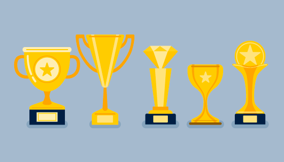 五个金色奖杯矢量素材(EPS/PNG)
