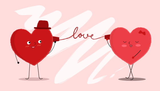 正在通过纸杯电话交流的两颗爱心矢量素材(EPS)