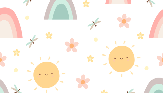 可爱的太阳彩虹图案背景矢量素材(EPS)