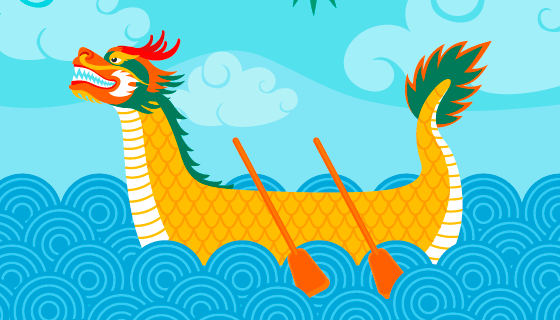 手绘风格端午节龙舟矢量素材(AI/EPS)