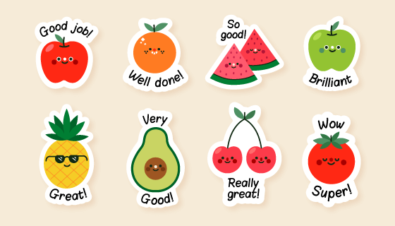 可爱水果设计励志贴纸矢量素材(AI/EPS/PNG)