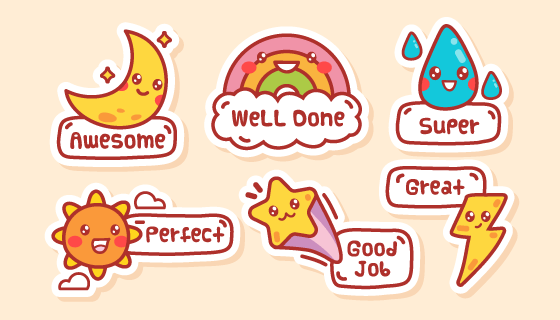 可爱的天气元素设计的励志贴纸矢量素材(AI/EPS)