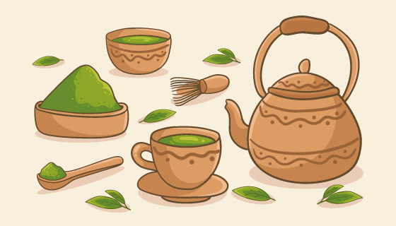 手绘抹茶制作工具矢量素材(AI/EPS)