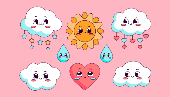 可爱的太阳白云爱心矢量素材(AI/EPS/PNG)