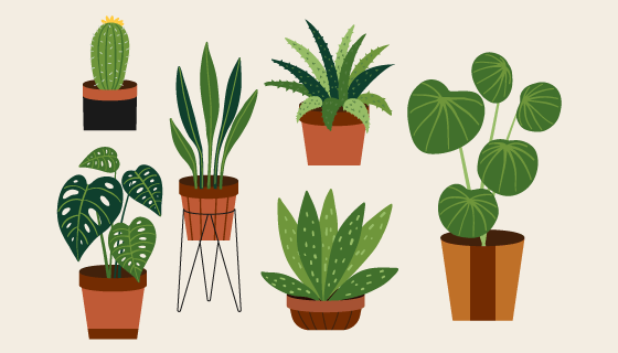 手绘风格简单的盆栽矢量素材(AI/EPS)