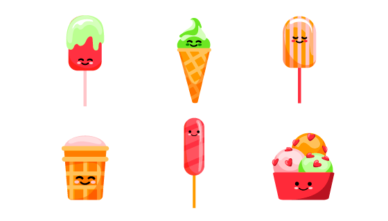 六个美味可爱的雪糕冰淇淋矢量素材(AI/EPS)