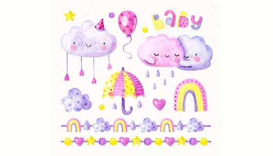 手绘水彩装饰元素矢量素材(AI/EPS)