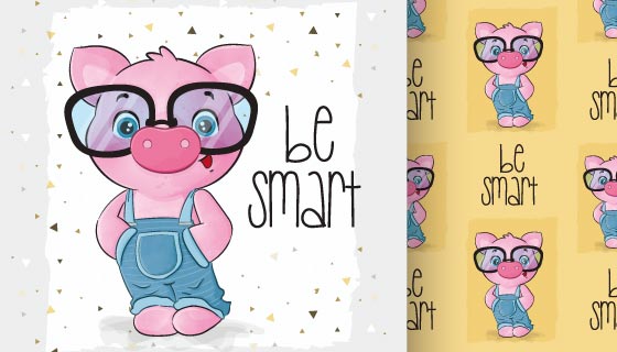 戴眼镜的可爱的猪矢量素材(EPS)