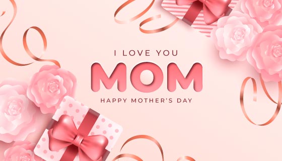 粉色花朵和礼物设计母亲节快乐矢量素材(AI/EPS)