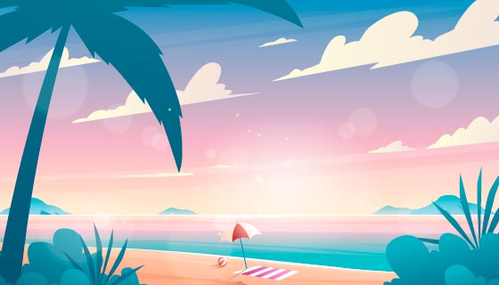 夏季海滩景色背景矢量素材(AI/EPS)