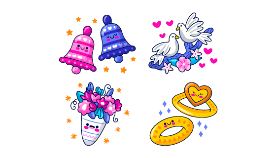 四个可爱的婚礼元素矢量素材(AI/EPS/PNG)