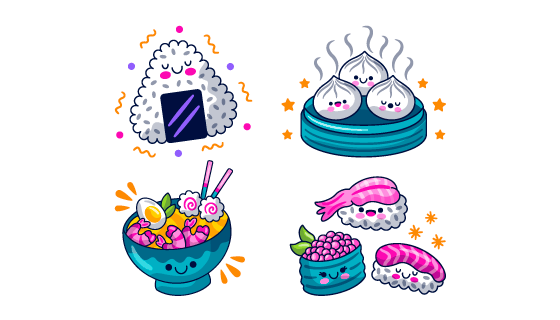 四种手绘可爱的食物矢量素材(AI/EPS/PNG)