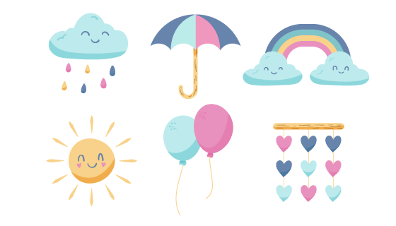 手绘可爱的太阳云朵等元素矢量素材(AI/EPS/PNG)