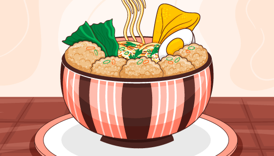 手绘风格美味面条矢量素材(AI/EPS)