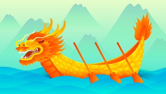 金黄色的端午节龙舟矢量素材(AI/EPS)