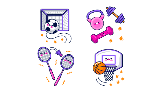 卡哇伊风格的运动贴纸矢量素材(AI/EPS/PNG)
