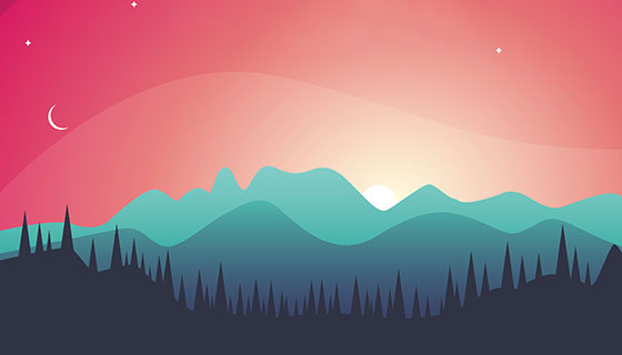 美丽的日落景观矢量素材(EPS)