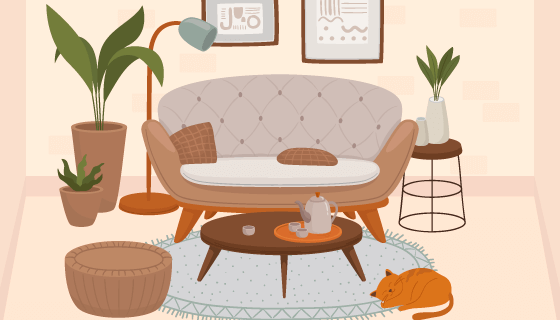 现代舒适客厅设计矢量素材(EPS)