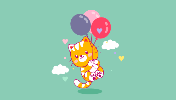 被气球带起来的猫咪矢量素材(EPS)