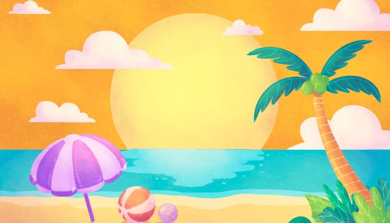 水彩风格夏日海滩背景矢量素材(AI/EPS)