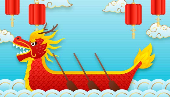 灯笼和龙舟设计端午节背景矢量素材(AI/EPS)