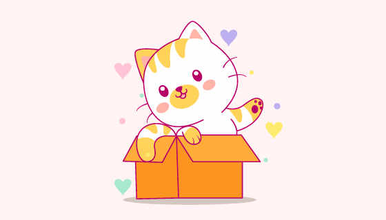 纸箱里爬出来的小猫矢量素材(EPS)