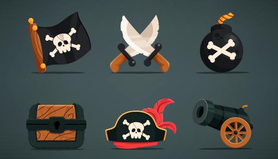 六个海盗元素矢量素材(EPS/PNG)
