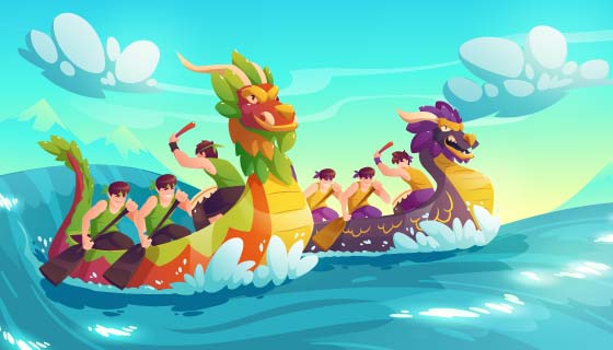 卡通风格端午节划龙舟比赛矢量素材(AI/EPS)