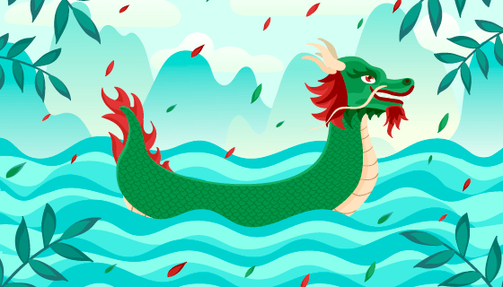 停在河里的端午节龙舟矢量素材(AI/EPS)