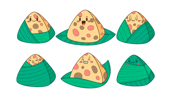 六个可爱的端午节粽子矢量素材(AI/EPS/PNG)