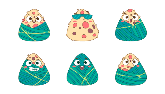 六个可爱的端午节粽子矢量素材(AI/EPS/PNG)