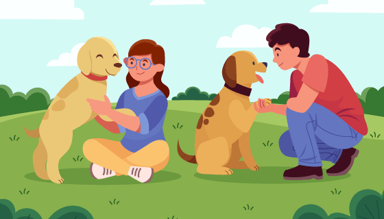 户外遛狗的年轻人矢量素材(AI/EPS)