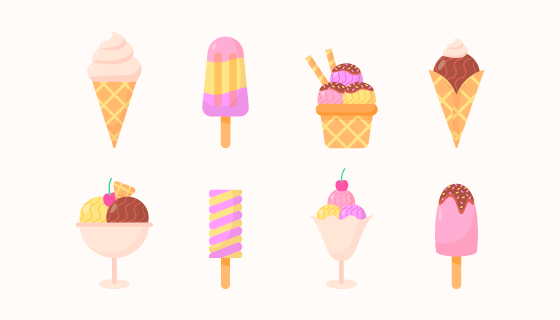八个雪糕和冰淇淋矢量素材(AI/EPS/PNG)
