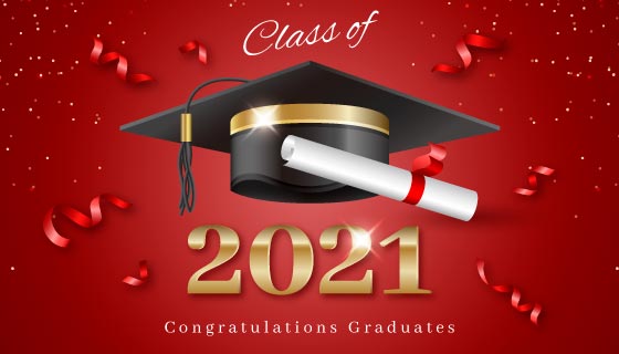 学士帽和学位证书设计2021毕业背景矢量素材(AI/EPS)